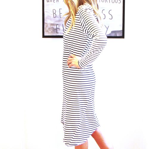 Abi Organic Cotton Navy and White Striped Dress.