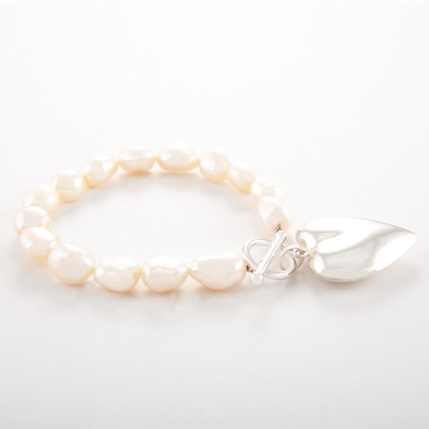 Freshwater Pearl Bracelet with Large Sterling Silver Puffed Heart
