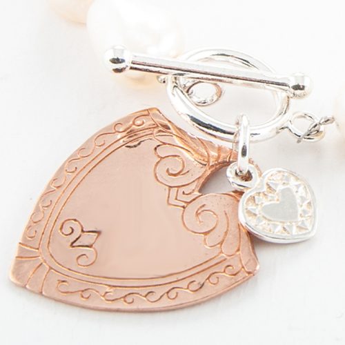 925 Sterling Silver Rose Gold Plated Shield Charm with Small Sterling Silver Heart Charm.