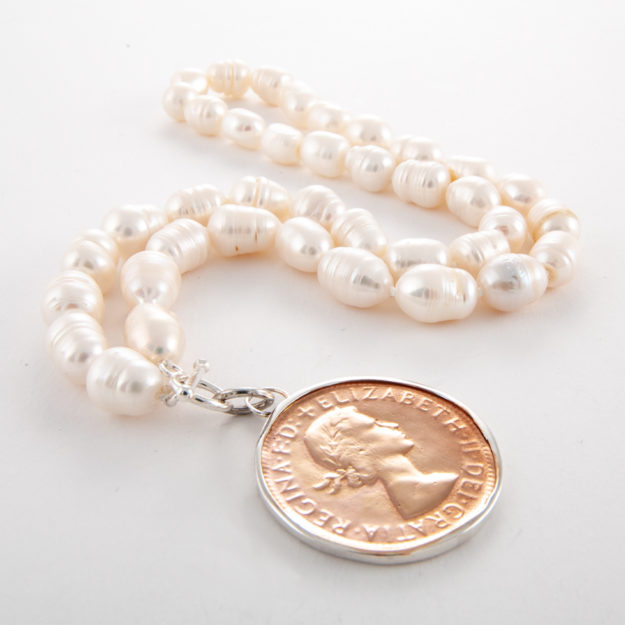 Freshwater Pearl Necklace with Two-Tone Penny