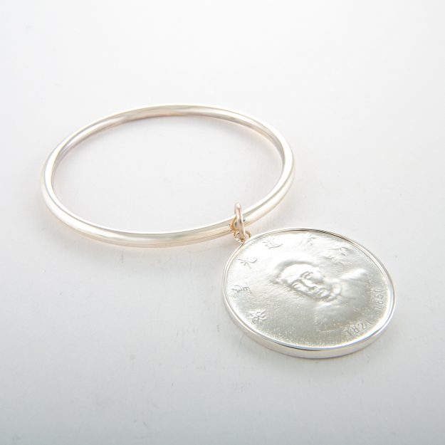 Sterling Silver Bangle with Large Emperor Coin