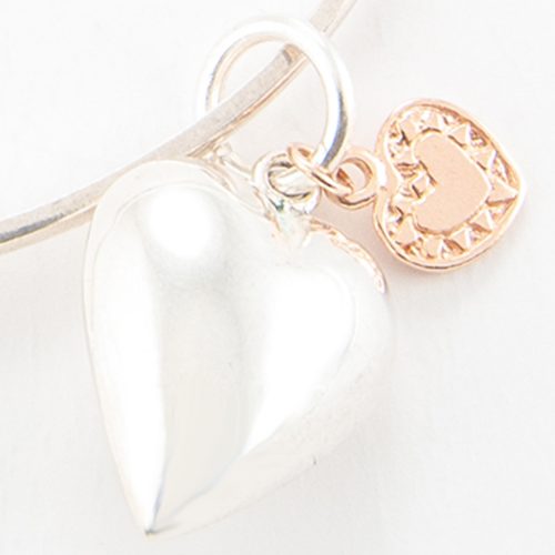 Small 925 Sterling Silver Puffed Heart Charm with Small Rose Gold Plated Heart.