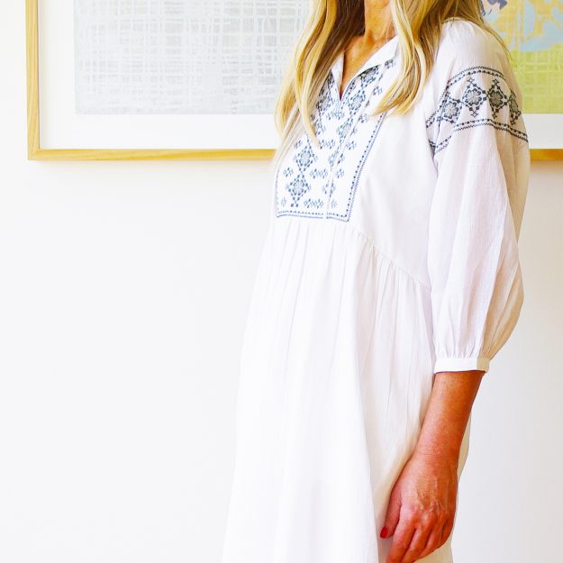 White Cotton Embroidered Dress (Billie)