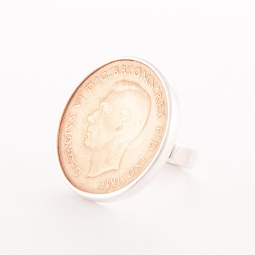 Our 2 Tone Sterling Silver & Rose Gold King George Ring is a truly unique piece. Cast in 925 sterling with rose gold plated over the penny face.