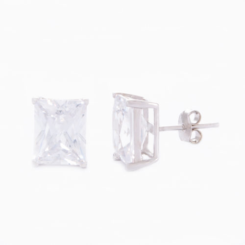 Our Large Baguette Cubic Zirconia Stud Earrings. Shown here, with a beautiful big sparkling rectangular CZ, set in 925 sterling silver. In short, this pair of gems make a big statement! And, are the perfect gift for someone special.