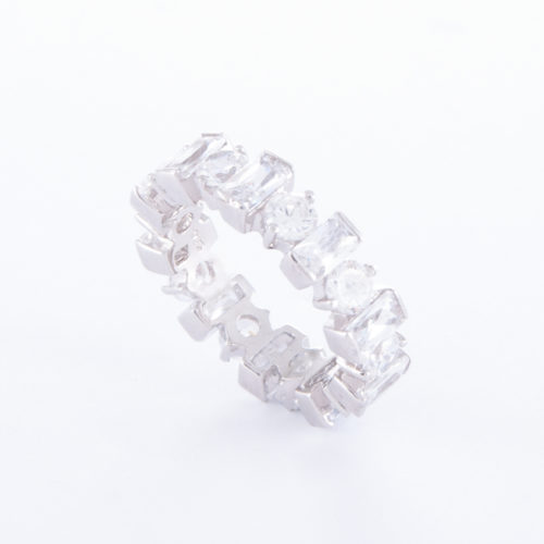 Our Cubic Zirconia Ring (Lilly), shown with rectangular and round CZ, is a truly unique piece. Set in a 925 sterling silver band.