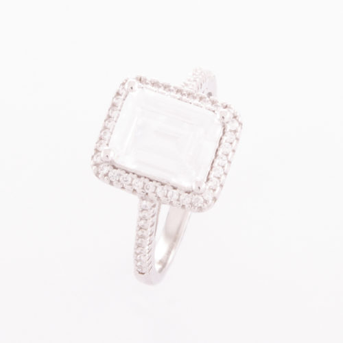 Stunning Sterling Silver Emerald-Cut Cubic Zirconia Ring