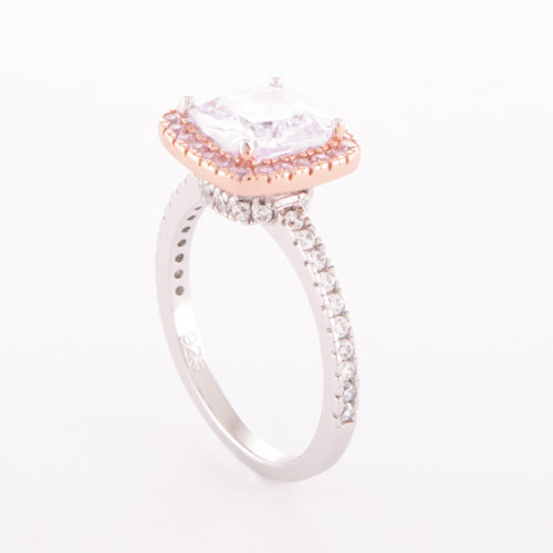 Sterling Silver Rose Gold Cubic Zirconia Princess Ring