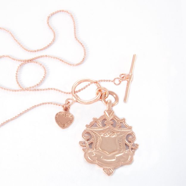16 Inch Rose Gold Fine Fob Ball Chain and Large Shield