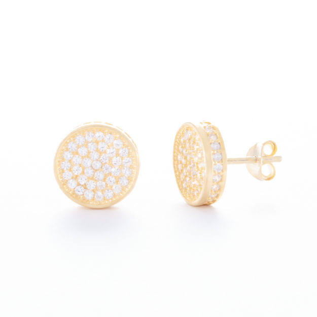 Circular Gold Cubic Zirconia Stud Earrings