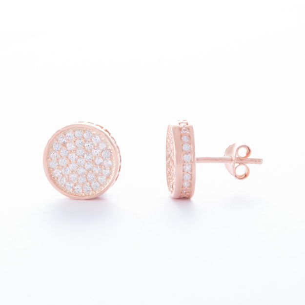 Circular Rose Gold Cubic Zirconia Stud Earrings