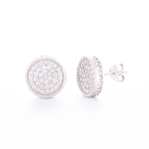 Our Circular Sterling Silver Cubic Zirconia Stud Earrings. Shown here, with multiple sparkling CZ on the front face, as well set in the round frame. And, hand-made in stunning 925 sterling. In short, this unique little pair of gems are full of fun. They make the perfect gift for that someone special or the ideal addition to any jewelry box.