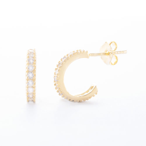 Our Gold Cubic Zirconia Eternity Hoop Earrings. Shown here, with 12 mm of numerous small, stunning CZ on the front face. Also beautifully plated over 925 sterling silver. In short, there's a whole lot of love in this pair of little gems! The ultimate gift idea for that special someone or as an addition to any personal jewelry box.