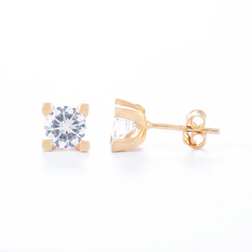 Our Gold Cubic Zirconia Stud Earrings. Shown here set with a beautiful sparkling CZ, plated over 925 sterling silver. In short, this little pair of gems are the perfect gift for someone special.