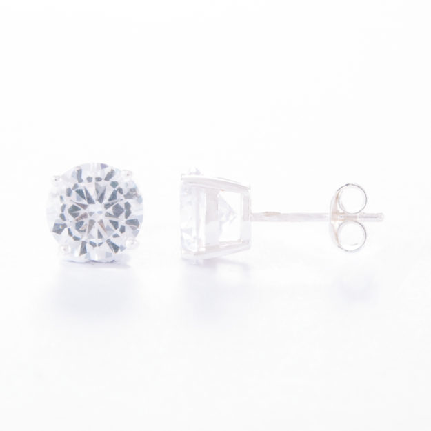 Large Round Sterling Silver Cubic Zirconia Stud Earrings