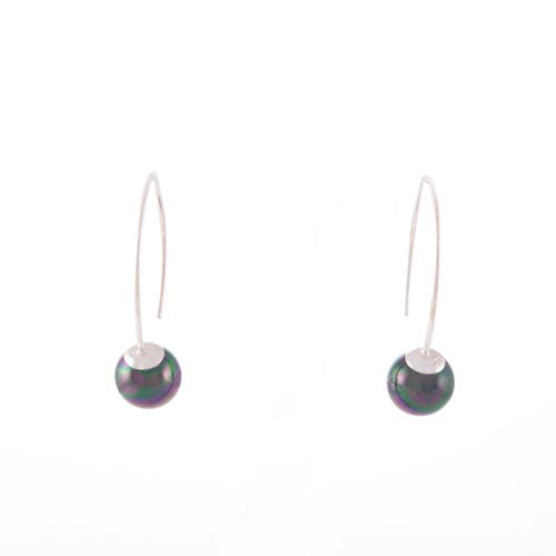 Our Peacock Pearl Drop Earrings 8mm. Shown here, hand-made in 925 sterling. In short, this stunning little pair of gems are full of elegance and style. The perfect finishing touch to an outfit or the ideal gift idea for that extra special someone.