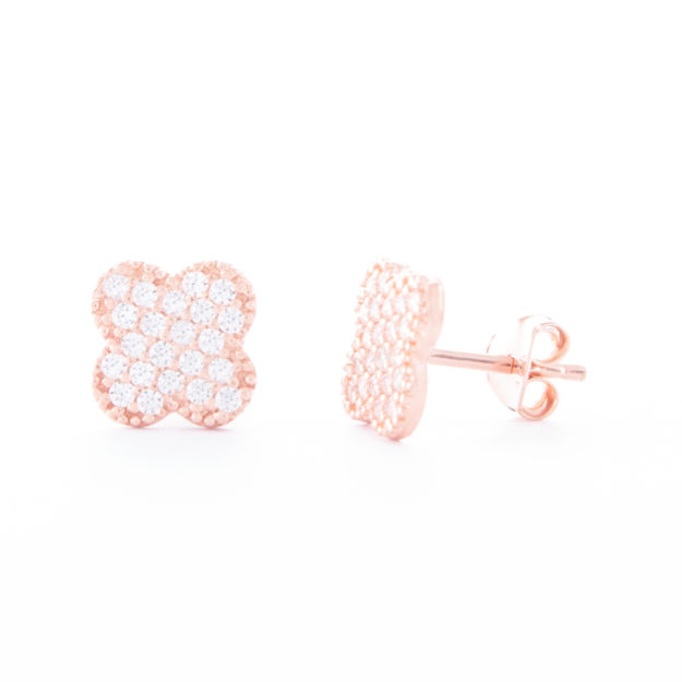Rose Gold Cubic Zirconia Clover Stud Earrings