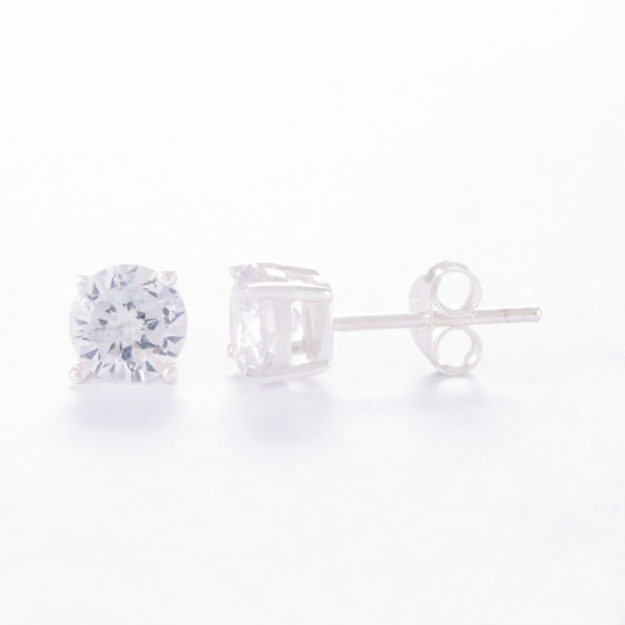 Small Round Sterling Silver Cubic Zirconia Stud Earrings