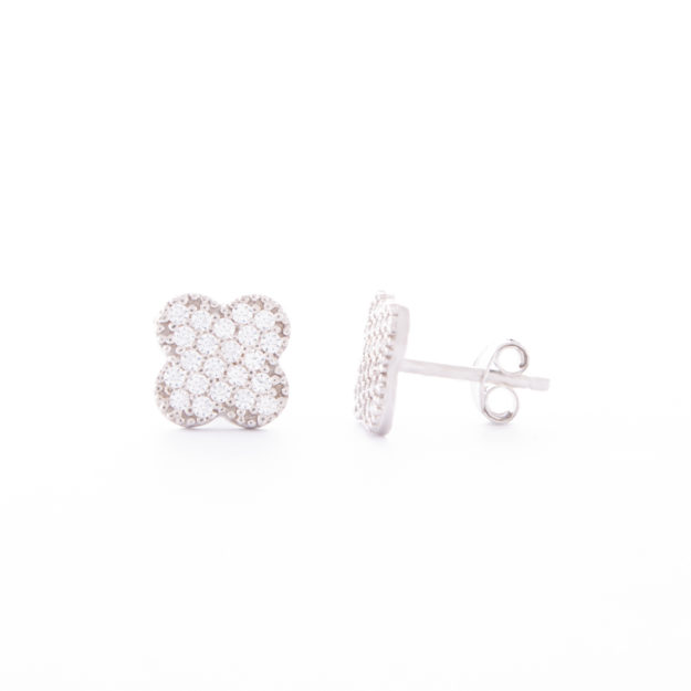 Sterling Silver Cubic Zirconia Clover Stud Earrings