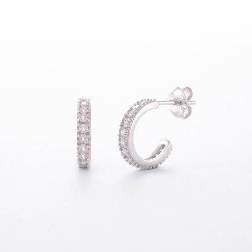 Our Sterling Silver Cubic Zirconia Eternity Hoop Earrings. Shown here with multiple sparkling CZ on the front face. As well as, finished in a stunning 925 sterling. In short, this amazing pair of little gems are full of fun. They're the perfect gift idea for someone special. Or the ideal addition to any personal jewelry box.