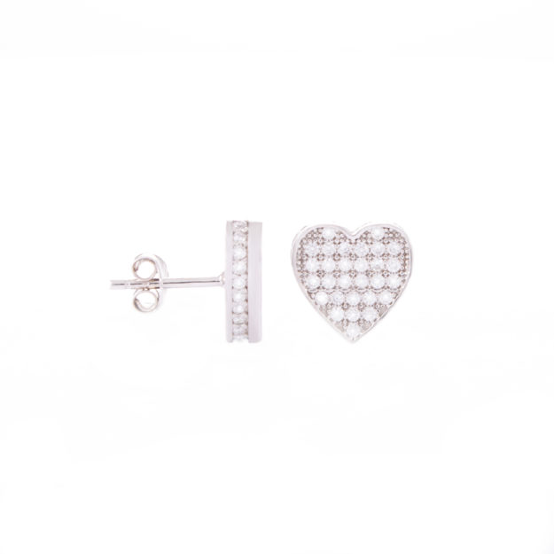 Sterling Silver Love Heart Cubic Zirconia Stud Earrings