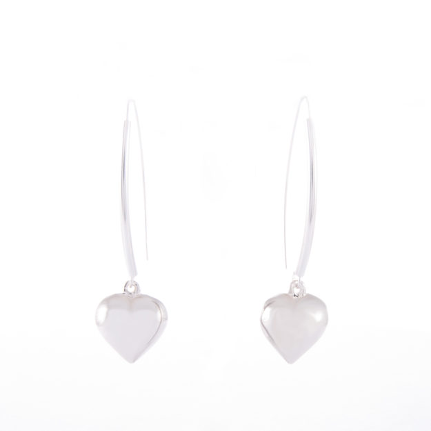 Sterling Silver Puffed Heart Drop Earrings