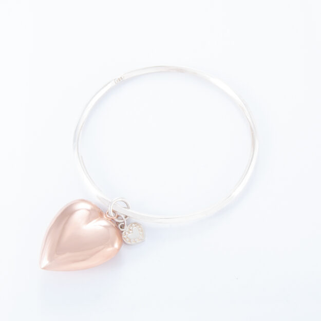 2 Tone Large Puffed Heart Bangle