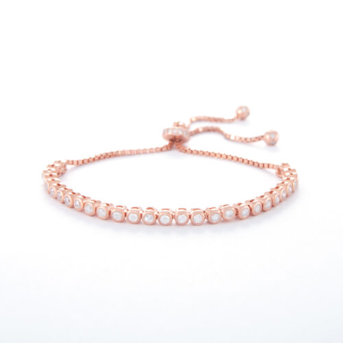 Our 2mm Rose Gold Cubic Zirconia Adjustable Tennis Bracelet. Shown here, plated over 925 sterling. Also with multiple sparkling, round CZ. In short, this beautiful piece is the perfect gift for someone special. Or as a self-indulgent addition to your own jewellery collection.