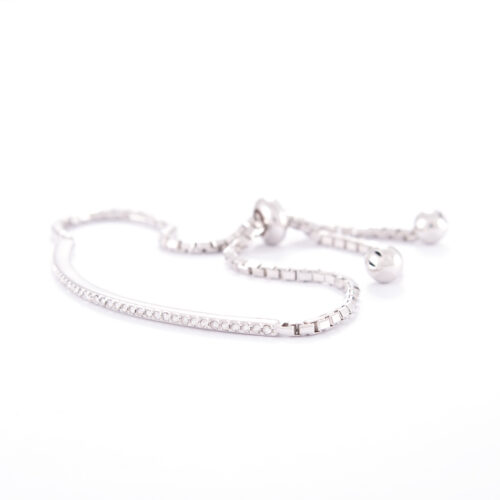 Our Fine Adjustable Sterling Silver Cubic Zirconia Bracelet. Shown here, with multiple petite CZ and a flexible adjustable band. As well as a stunning 925 sterling finish. In short, this beautiful piece is full of sparkle. It's the perfect addition to any personal jewelry collection. Or as the idea gift for someone extra special.