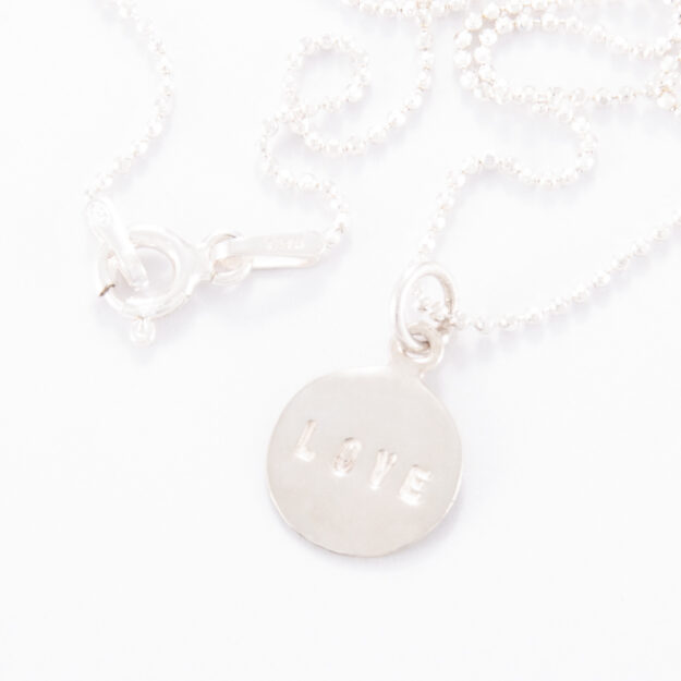 Fine Sterling Silver Small Love Disc Necklace