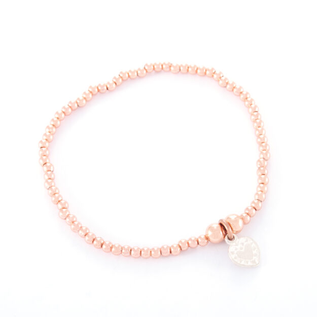 Rose Gold Ball Bracelet with Small Sterling Silver Love Heart