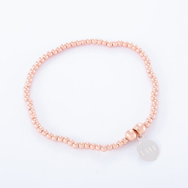 Rose Gold Ball Bracelet with Sterling Silver Love Disc