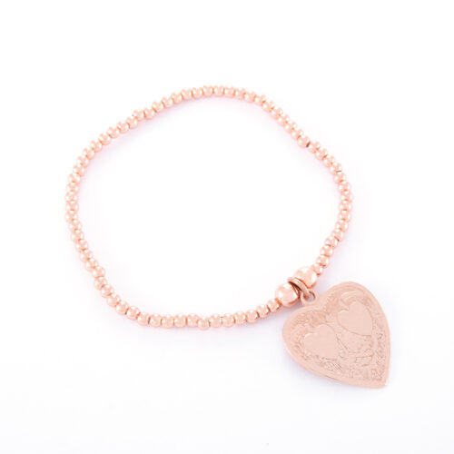 Our Rose Gold Double Heart Ball Bracelet. Shown here, hand-made in rose plated over 925 sterling. There's twice the love in this stunning piece. In short, it's the perfect self-indulgent purchase for your own personal jewelry collection. Or as the ideal gift for that somebody very special.