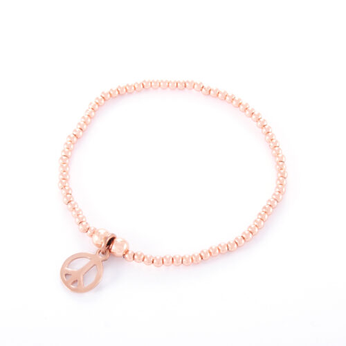 Our Rose Gold Peace Ball Bracelet. Shown here, hand-made and plated in rose pink over 925 sterling. There's lots of love and serenity in this beautiful piece. In short, it's the perfect self-indulgent purchase to add to your own personal jewelry collection. Or as the ideal gift for that somebody extra special.