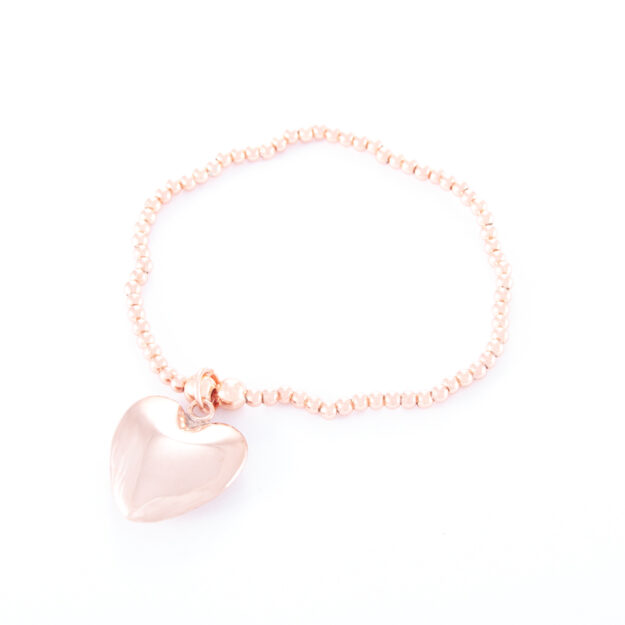 Rose Gold Puffed Heart Ball Bracelet