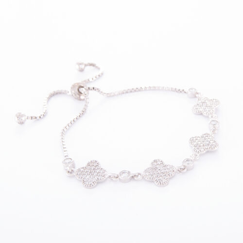 Our Sterling Silver Cubic Zirconia Lucky Adjustable Bracelet. Shown here, in stunning 925 sterling. With multiple sparkling CZ. As well as four of the luckiest clovers and adjustable strands. In short, it's the perfect gift for someone special. Or as a self-indulgent addition to your own jewelry collection.