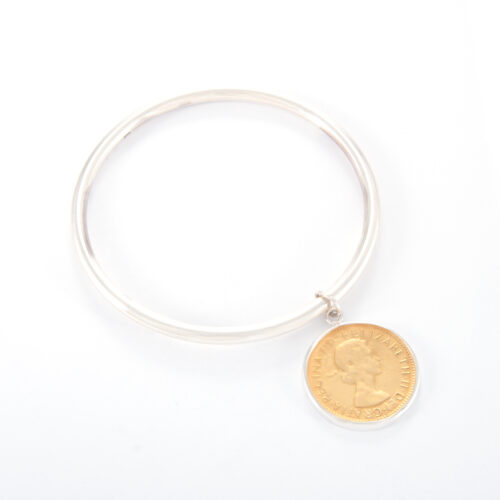 Our Sterling Silver Half Penny Tube Bangle. Shown here, in hand-made 925 sterling. As well as, with a 2-tone gold plated coin. A truly beautiful and unique piece. In short, it makes for the ideal gift for somebody special. Or as a self-indulgent addition to any jewelry collection.