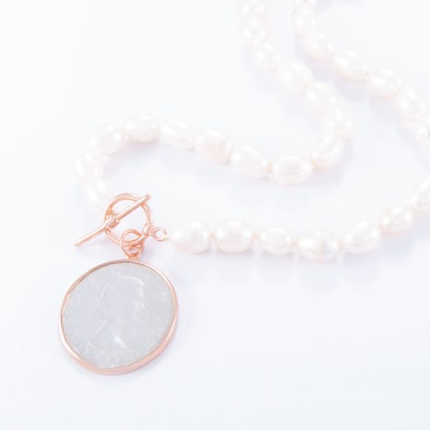 Freshwater Pearl Rose Gold Large Penny Necklace