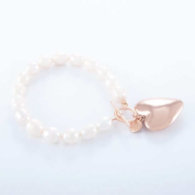 Freshwater Pearl Rose Gold Large Puffed Heart Bracelet