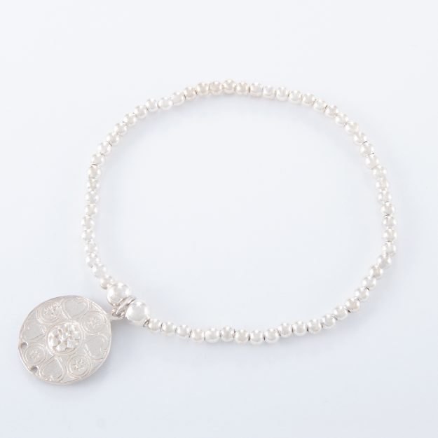 Sterling Silver Flower Disc Ball Bracelet