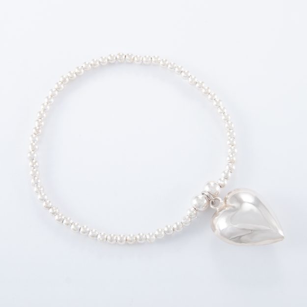 Sterling Silver Puffed Heart Ball Bracelet