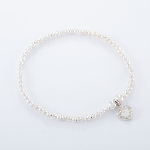 Our Sterling Silver Small Flat Heart Ball Bracelet. Shown here, with a stunning 925 sterling love heart charm. In short, this amazing piece has lots of love. It’s the ideal self indulgent purchase to add to any personal jewellery collection. Or as the perfect gift option for that someone extra special.