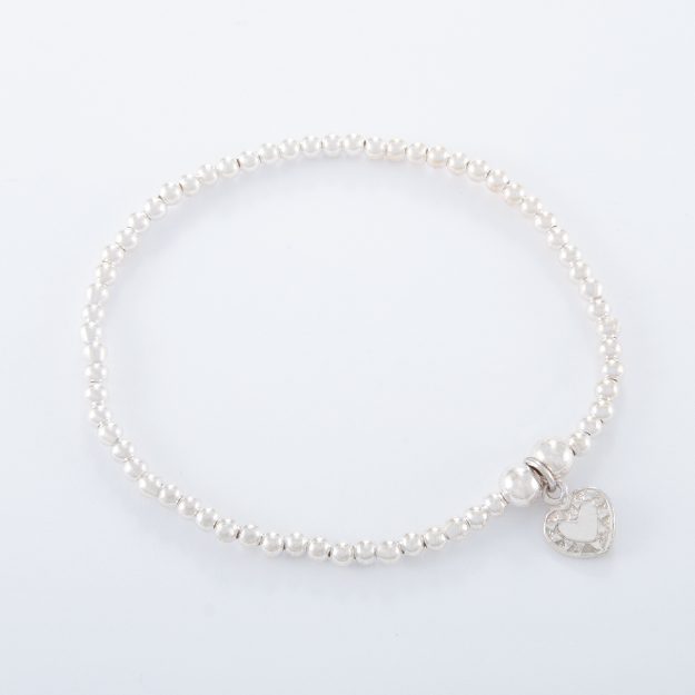 Sterling Silver Small Flat Heart Ball Bracelet