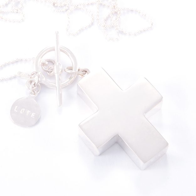 Long Fine Sterling Silver Fob Cross Necklace