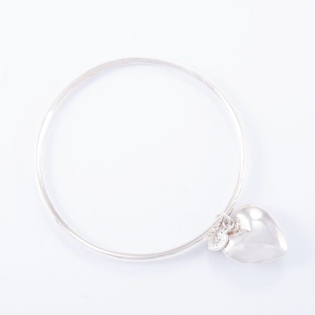 Sterling Silver Small Puffed Heart Bangle