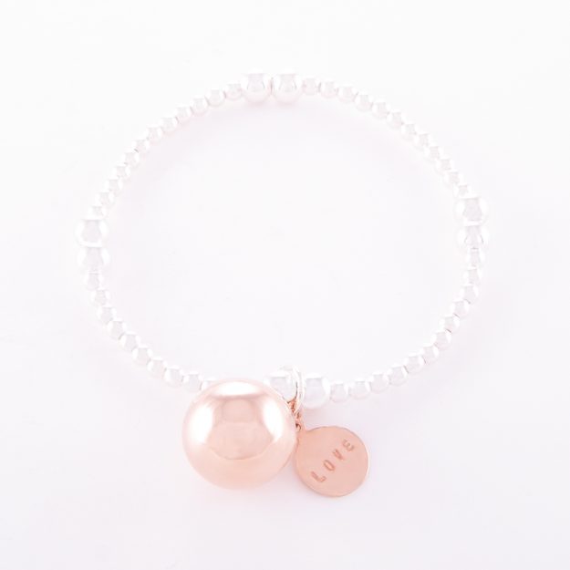 Two-Tone Sterling Silver Rose Gold Love Ball Bracelet