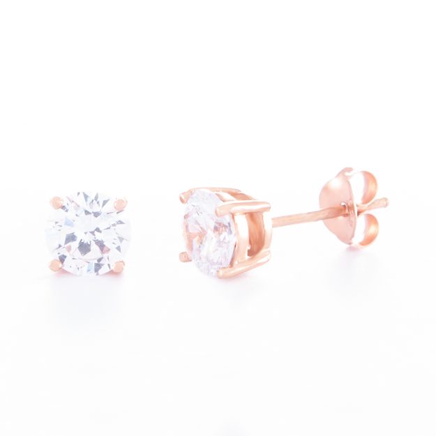 6mm Cubic Zirconia Rose Gold Stud Earrings