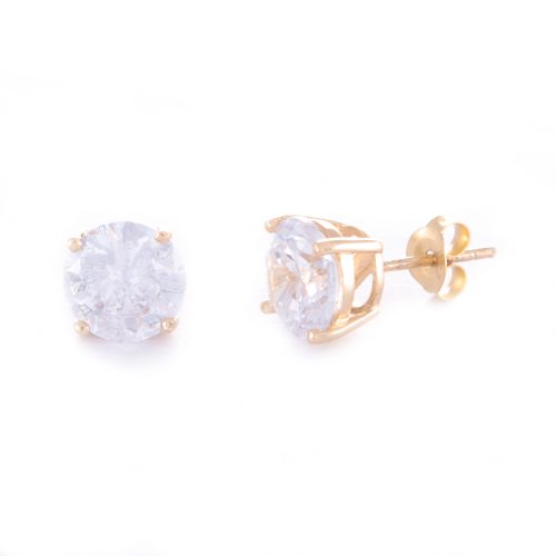 Our 8mm Cubic Zirconia Gold Stud Earrings. Shown here, beautifully handcrafted with gold over 925 sterling silver. As well as with a stunning CZ, full of sparkle. In short, this pair of gems are the perfect gift for somebody extra special. Or as a self-indulgent addition to your own jewellery collection.