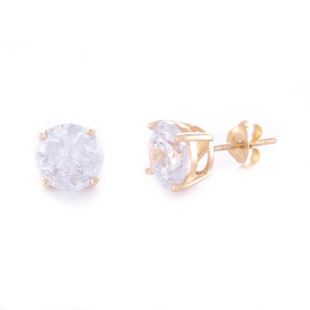 8mm Cubic Zirconia Gold Stud Earrings