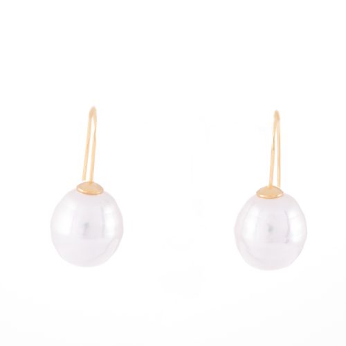 Our Large Pearl Gold Drop Earrings. Shown here, hand-made with gold over 925 sterling coupled with a stunning large pearl. In short, this lovely pair of gems are full of style and elegance. The perfect gift idea for that someone extra special. Or as the ideal self-indulgent purchase to add to your own collection.